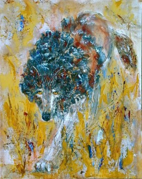 Wolf dick Farben mit Textur Ölgemälde